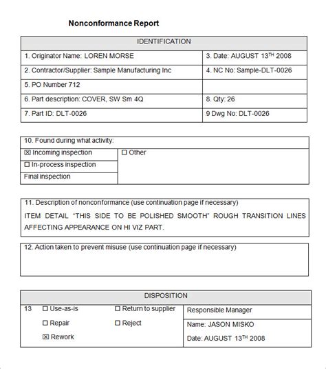 how to write a non conformance report example