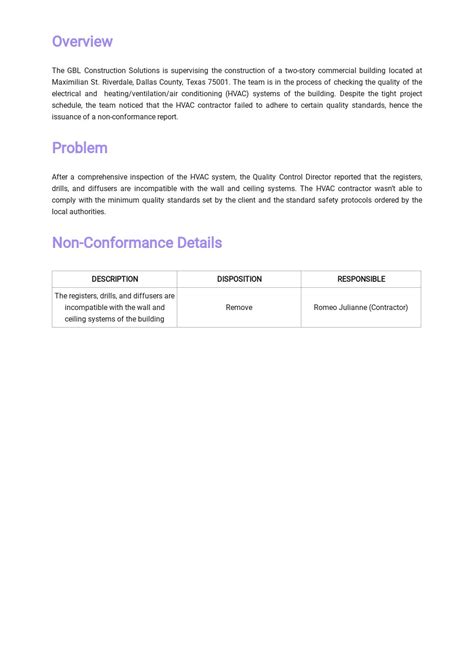 how to write a non conformance statement