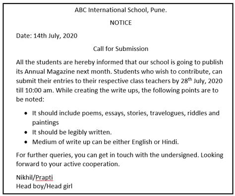 how to write a notice for students examples