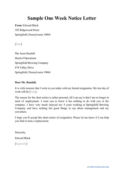 how to write a one week notice