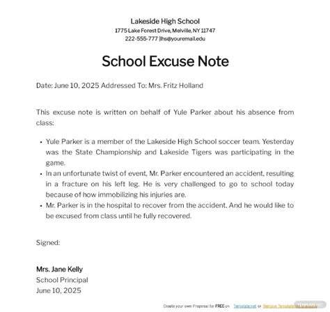 how to write a parent excuse note for school