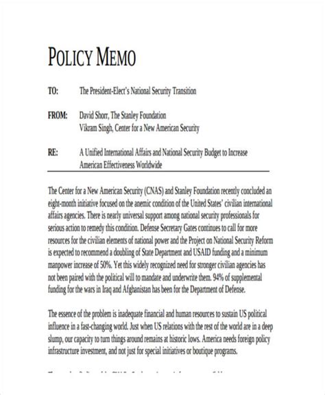how to write a policy memo example