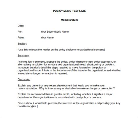how to write a policy memo template