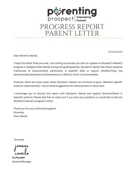 how to write a progress letter