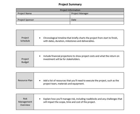 how to write a project summary template