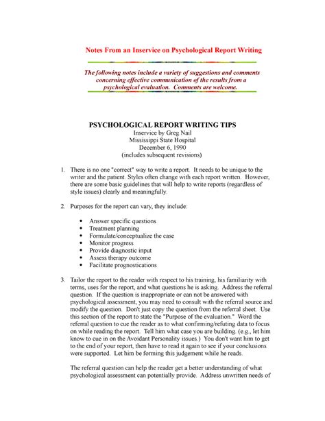 how to write a psychology report