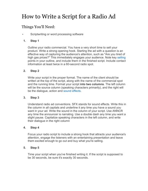 how to write a radio ad script