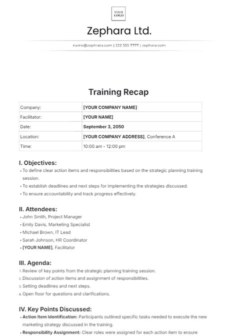 how to write a recap of a training
