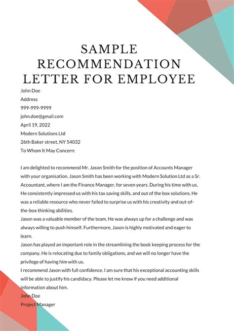 how to write a recommendation letter for an employee example