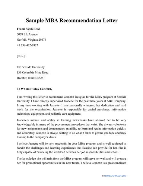 how to write a reference letter for mba student