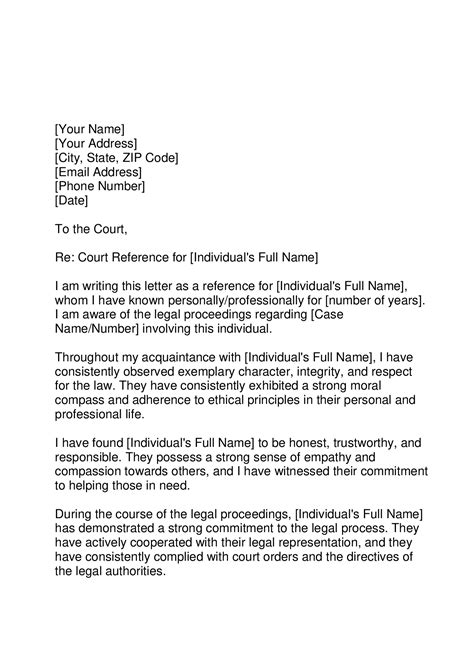 how to write a reference letter for someone going to court