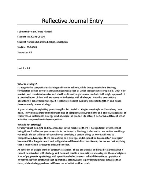 how to write a reflective journal entry