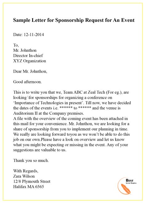 how to write a request for sponsorship
