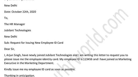 how to write a request letter for id card in college