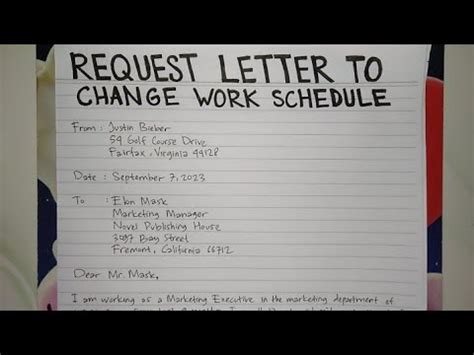 how to write a request letter for work schedule