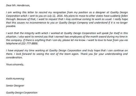 how to write a rescind resignation letter