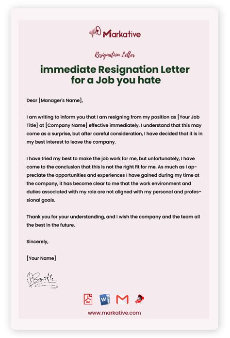 how to write a resignation letter for a job you hate examples