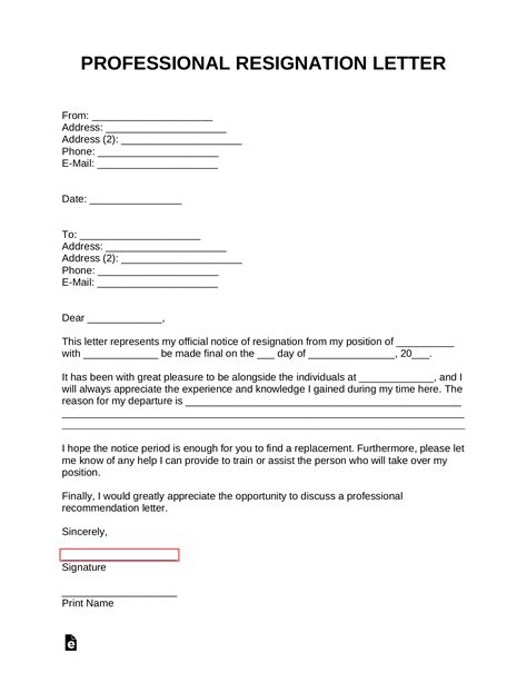 how to write a resignation letter template word