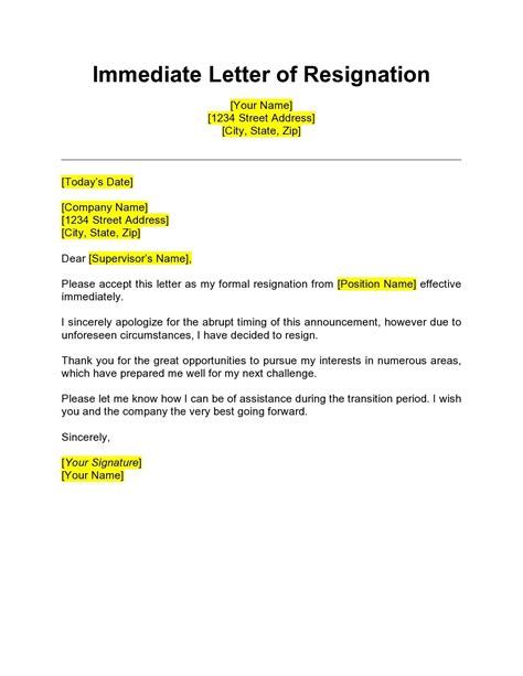how to write a resignation letter with immediate effect uk