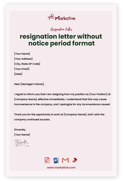 how to write a resignation letter without notice