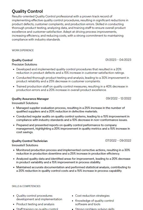 how to write a resume for quality control