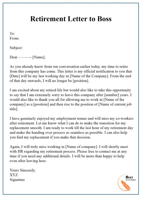 how to write a retirement letter to your boss