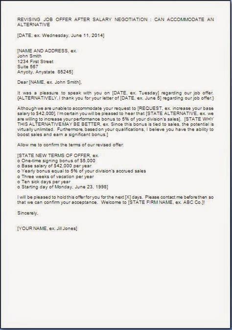 how to write a revised offer letter