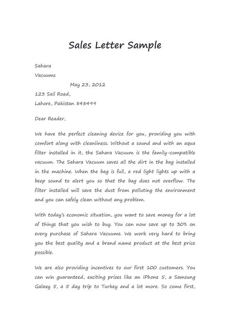 how to write a sales letter example