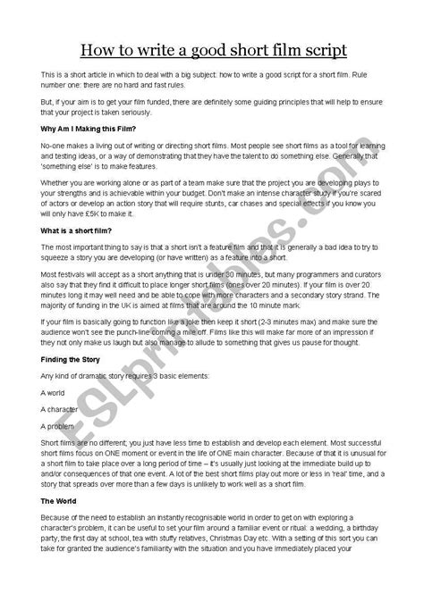 how to write a script for a short film in english