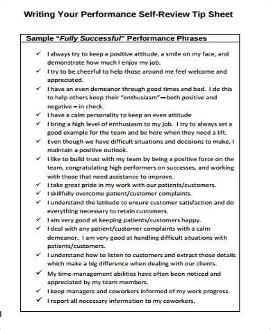 how to write a self performance review examples