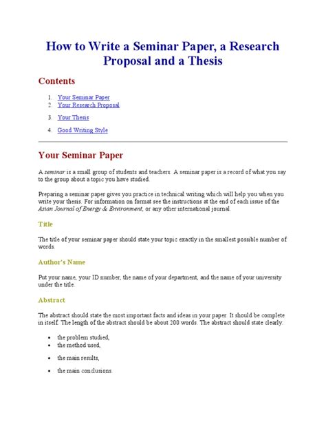 how to write a seminar project
