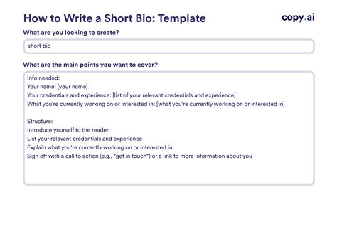 how to write a short bio examples for work
