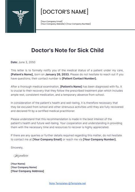 how to write a sick note for your child