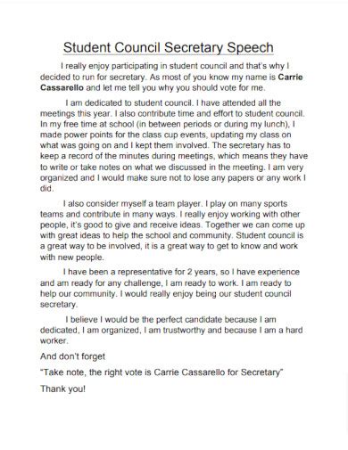 how to write a speech for student council in elementary school