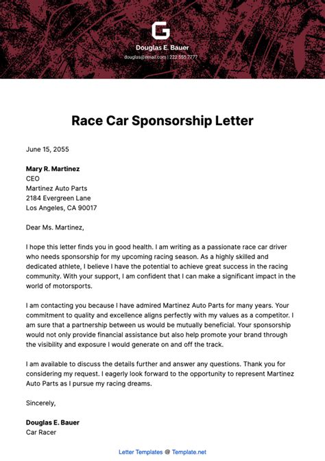 how to write a sponsorship letter for a race car