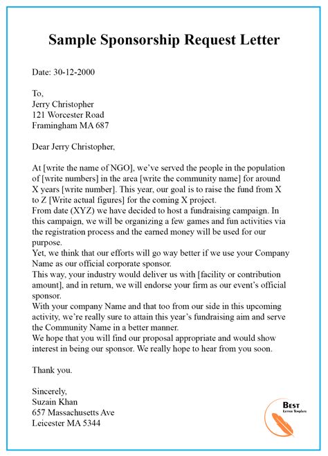 how to write a sponsorship request letter to a company