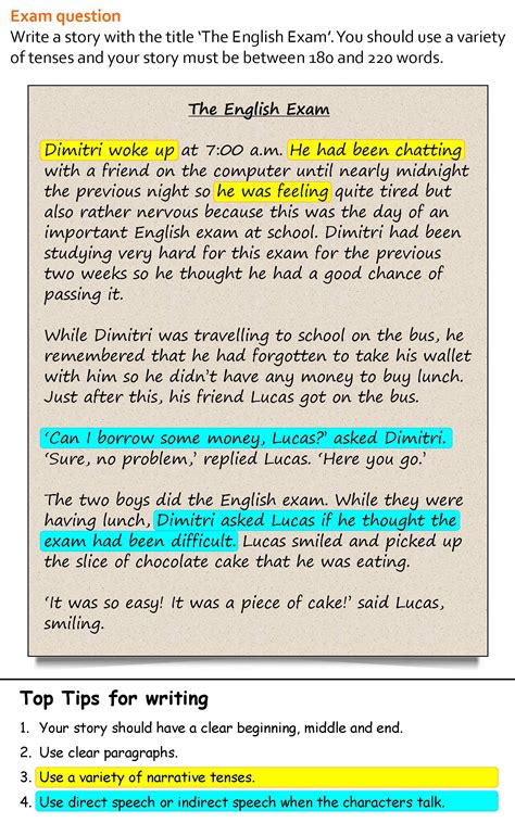 how to write a story example in english