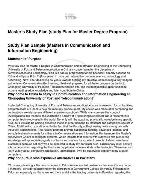 how to write a study plan for masters degree