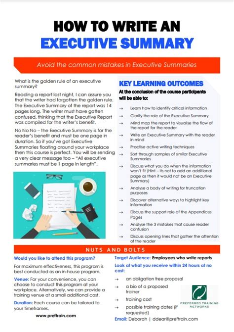 how to write a summary of training