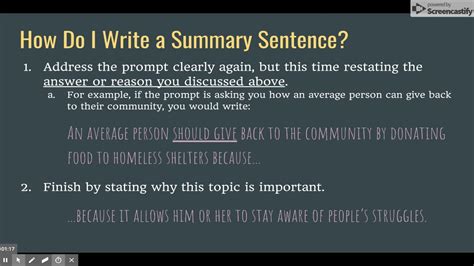 how to write a summary sentence