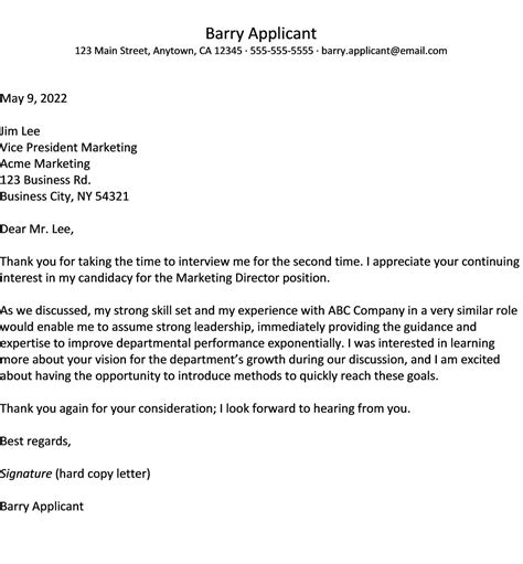 how to write a thank you email for second interview
