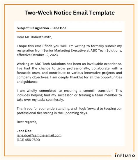 how to write a two week notice email