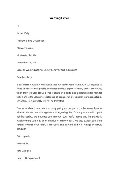 how to write a warning letter to a staff