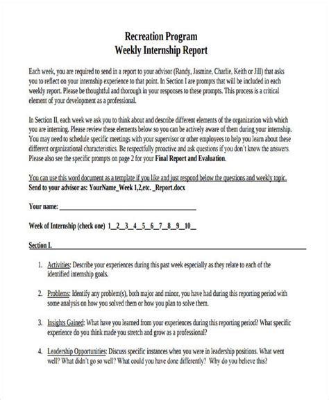 how to write a weekly internship report