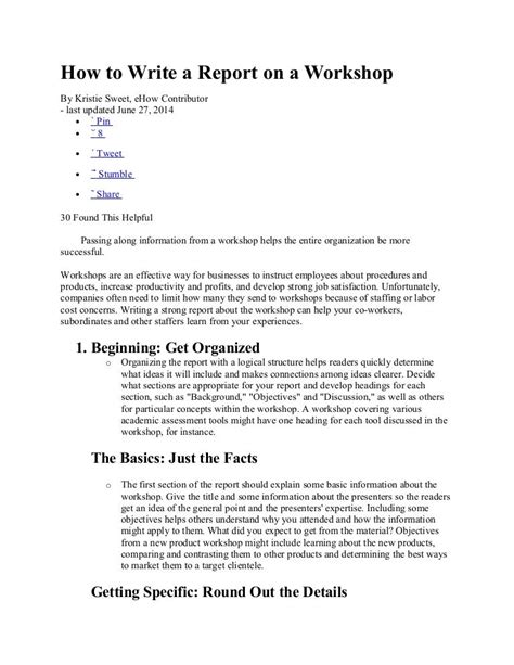 how to write a workshop report sample