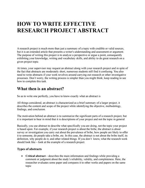 how to write abstract in research project