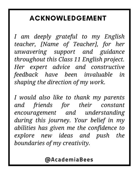 how to write acknowledgement for english project class 12