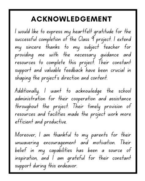 how to write acknowledgement for project class 9