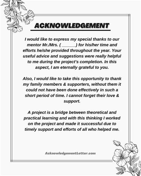 how to write acknowledgement for science project class 10