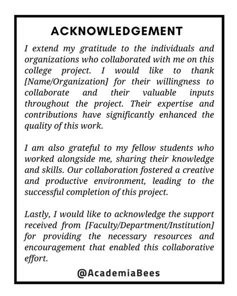 how to write acknowledgement in project for college